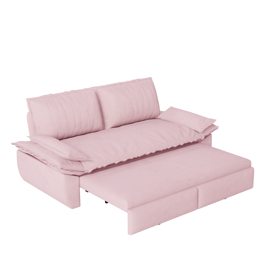 73in Roll Out Velvet Sleeper Sofa Bed w/ Queen Mattress, Multi-Functional 3-in-1