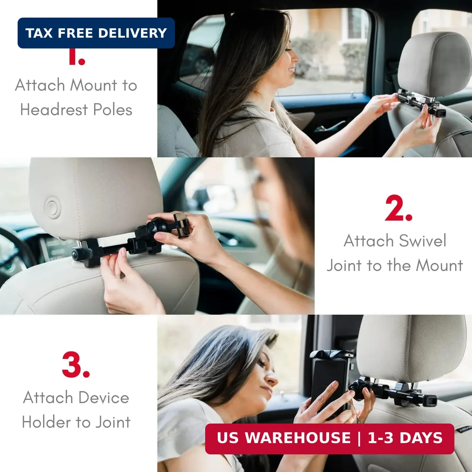 Tablet Holder for Car Headrest - Adjustable iPad Headrest Mount for Car