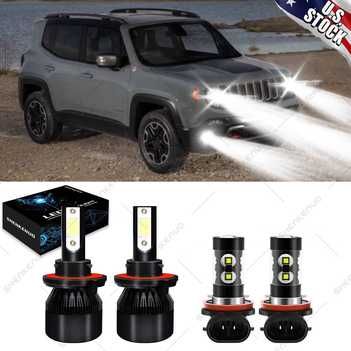For Jeep Renegade 2015 2016-2020 LED Headlight High/Low + Fog Light Bulbs Combo