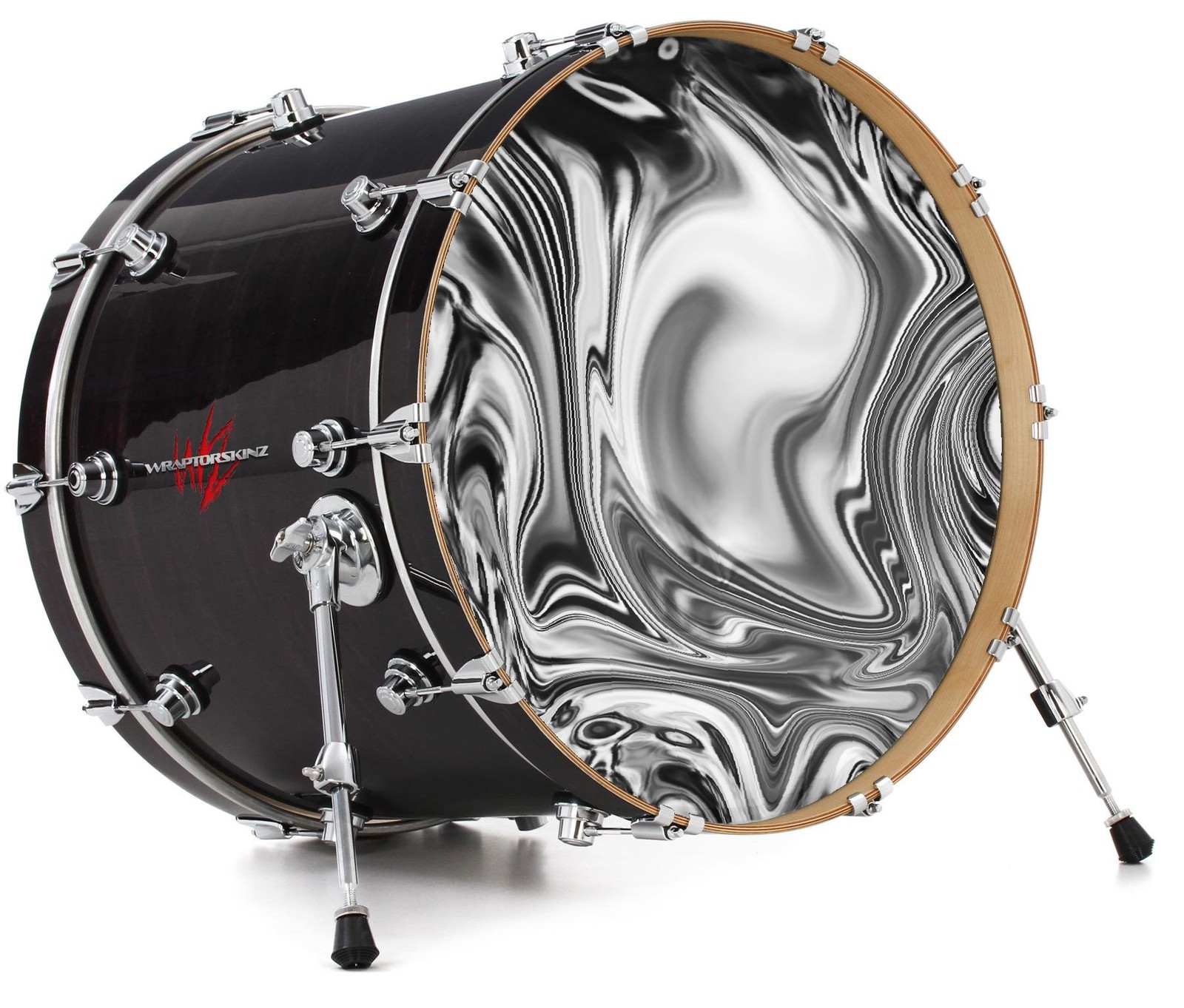 Vinyl Decal Skin for 26" Bass Kick Drum Heads Liquid Metal Chrome