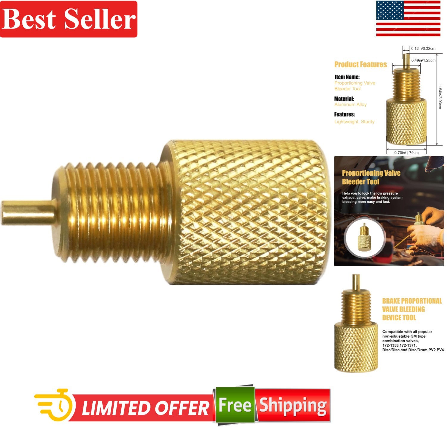 Brake Bleeder Tool for Disc/Drum PV2 PV4 Non-Adjustable Valves Compatible wit...