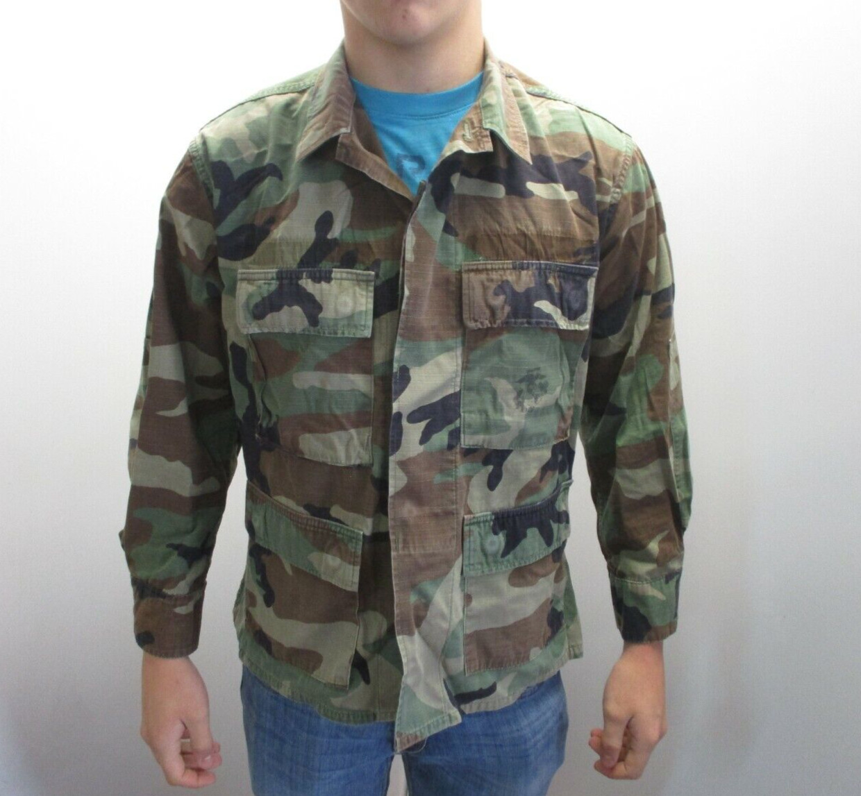 Marine Corp Coat Hot Weather Woodland Camo Combat Coat Size Small X-Short