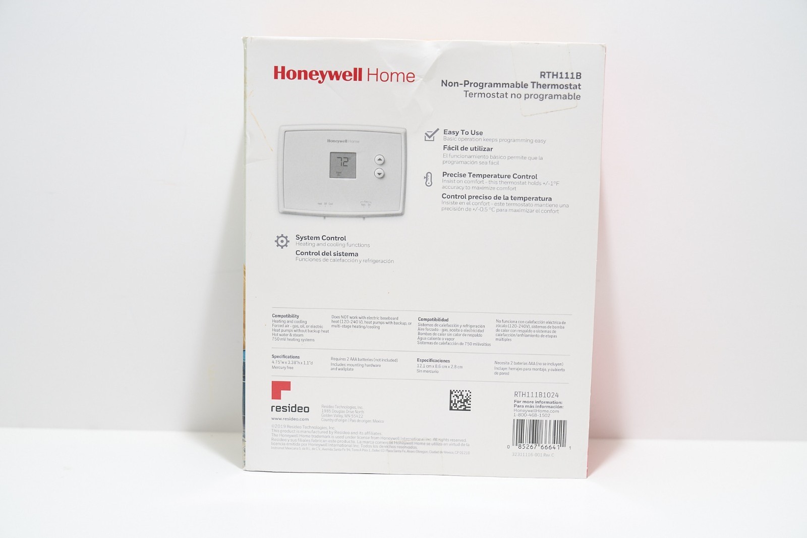 Honeywell RTH111B1024 Digital Non-Programmable Thermostat - White