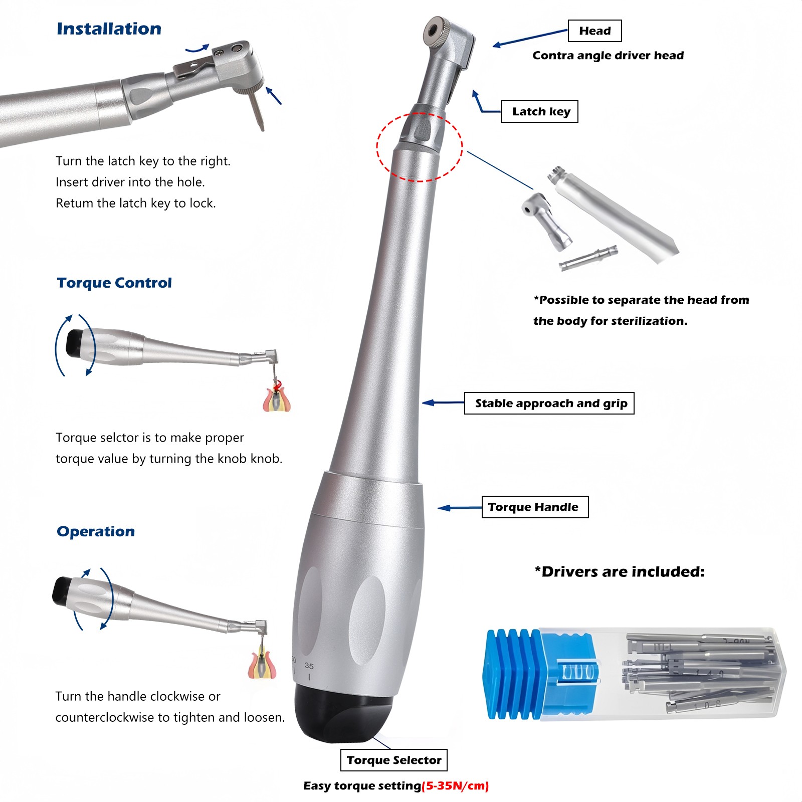 Dental Universal Implant Torque Wrench Handpiece Torque Wrench Driver USA