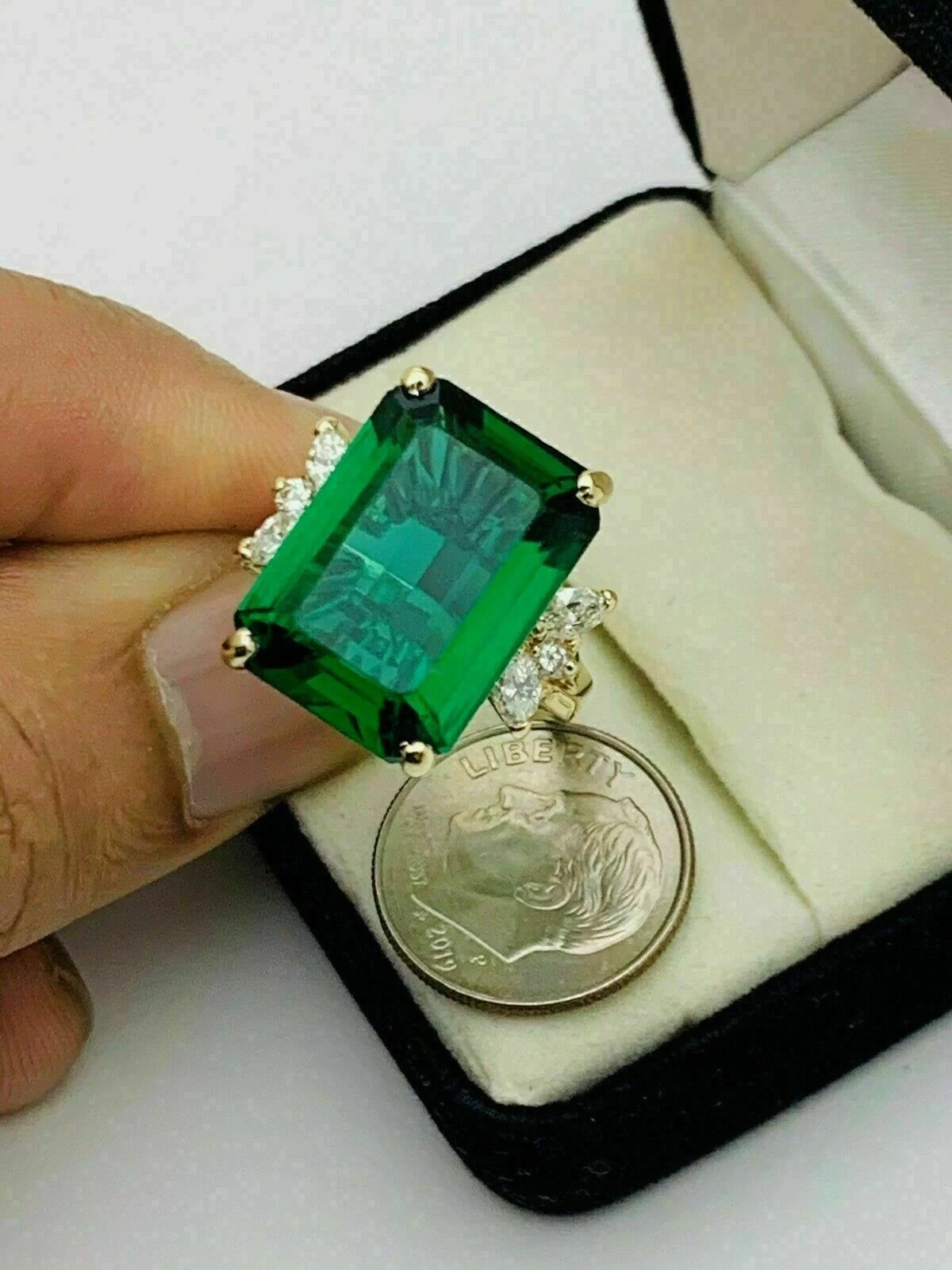 5 Ct Emerald Cut Lab-Created Green Emerald Solitaire Ring 14K Yellow Gold Finish