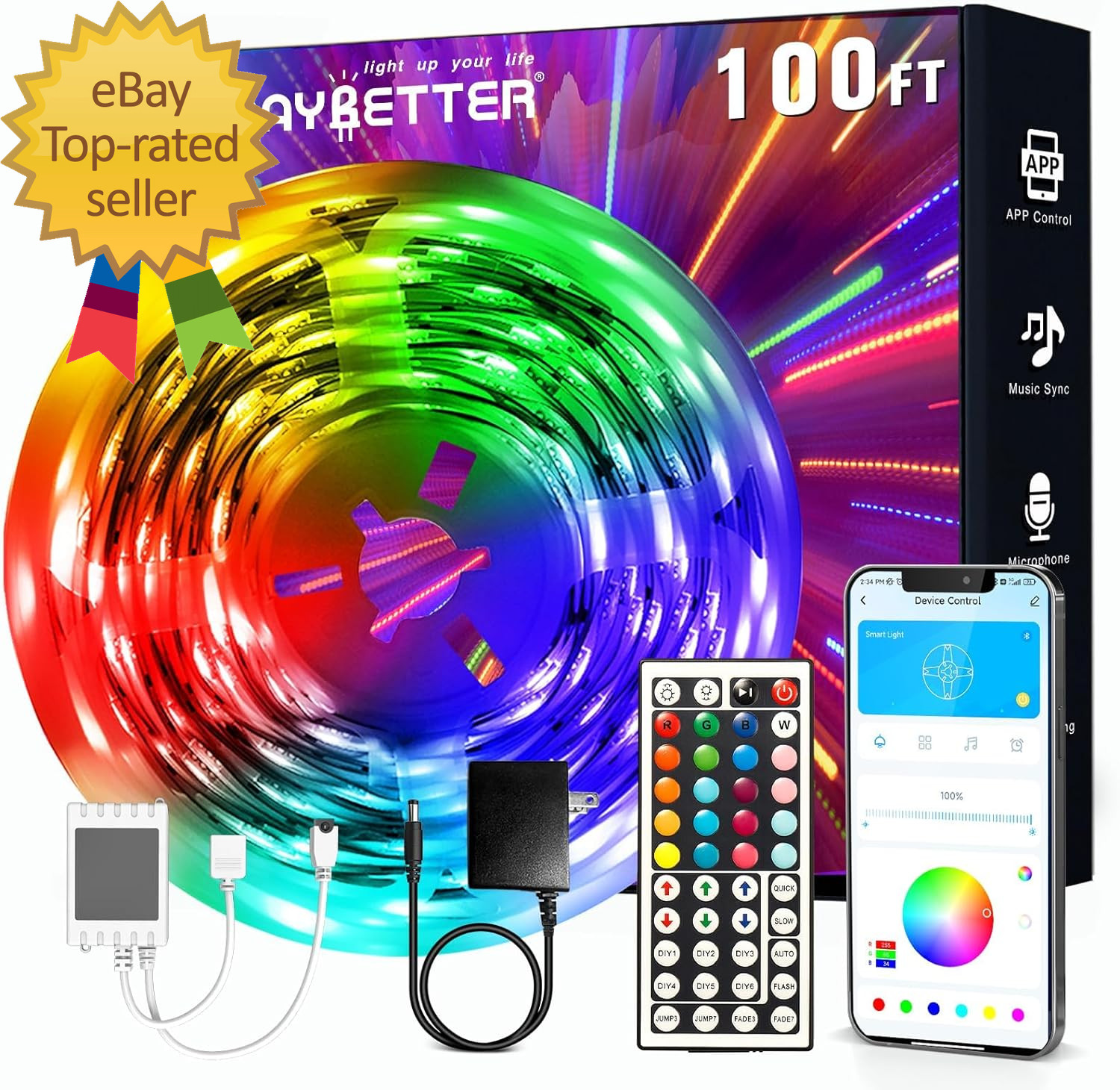 LED Strip Lights 100Ft  Smart Lighting with App Remote Control RGB LED Lights fo