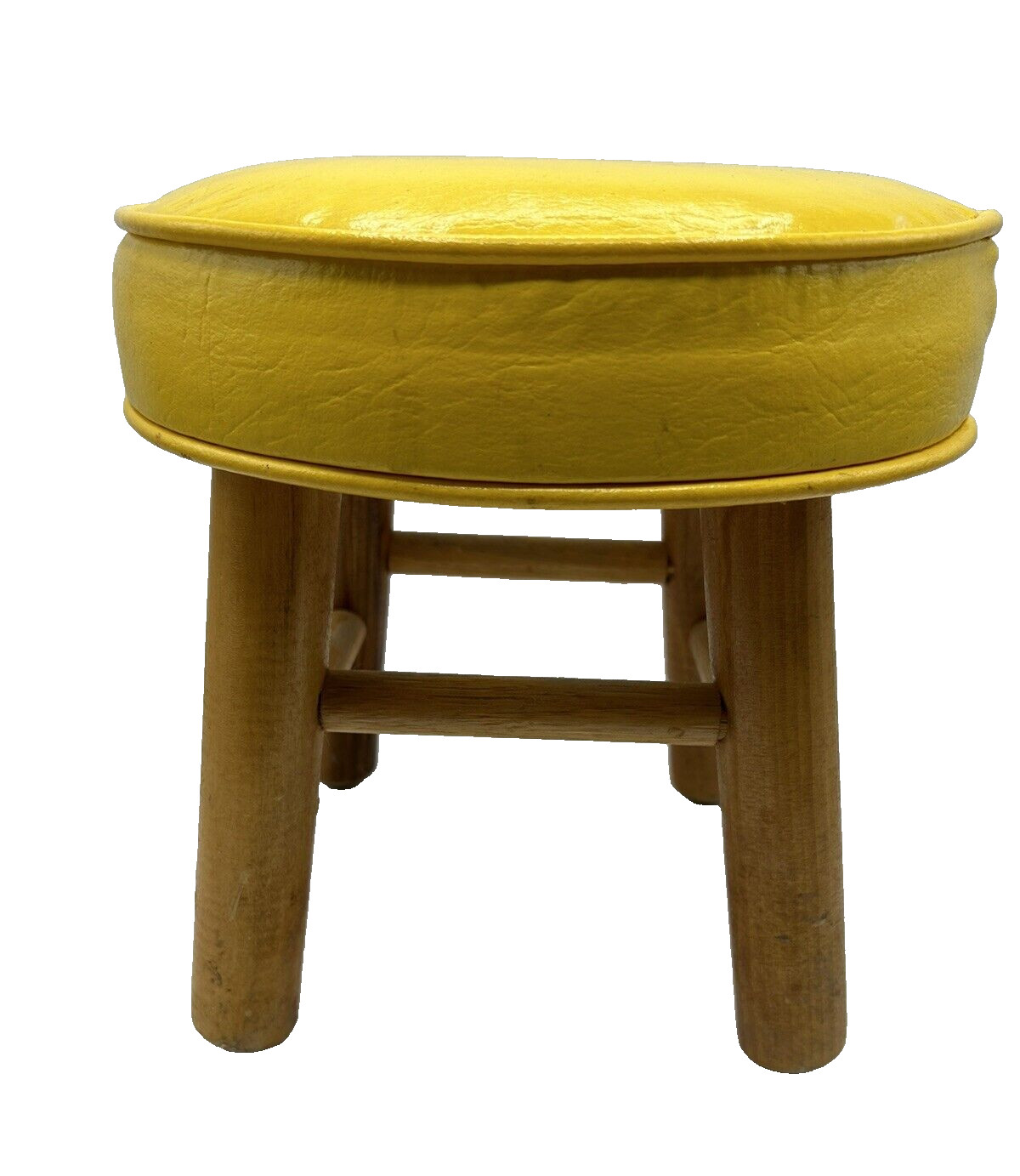 1990 Continental Seat Yellow Vinyl Covered Padded Stool 10" Wood Legs