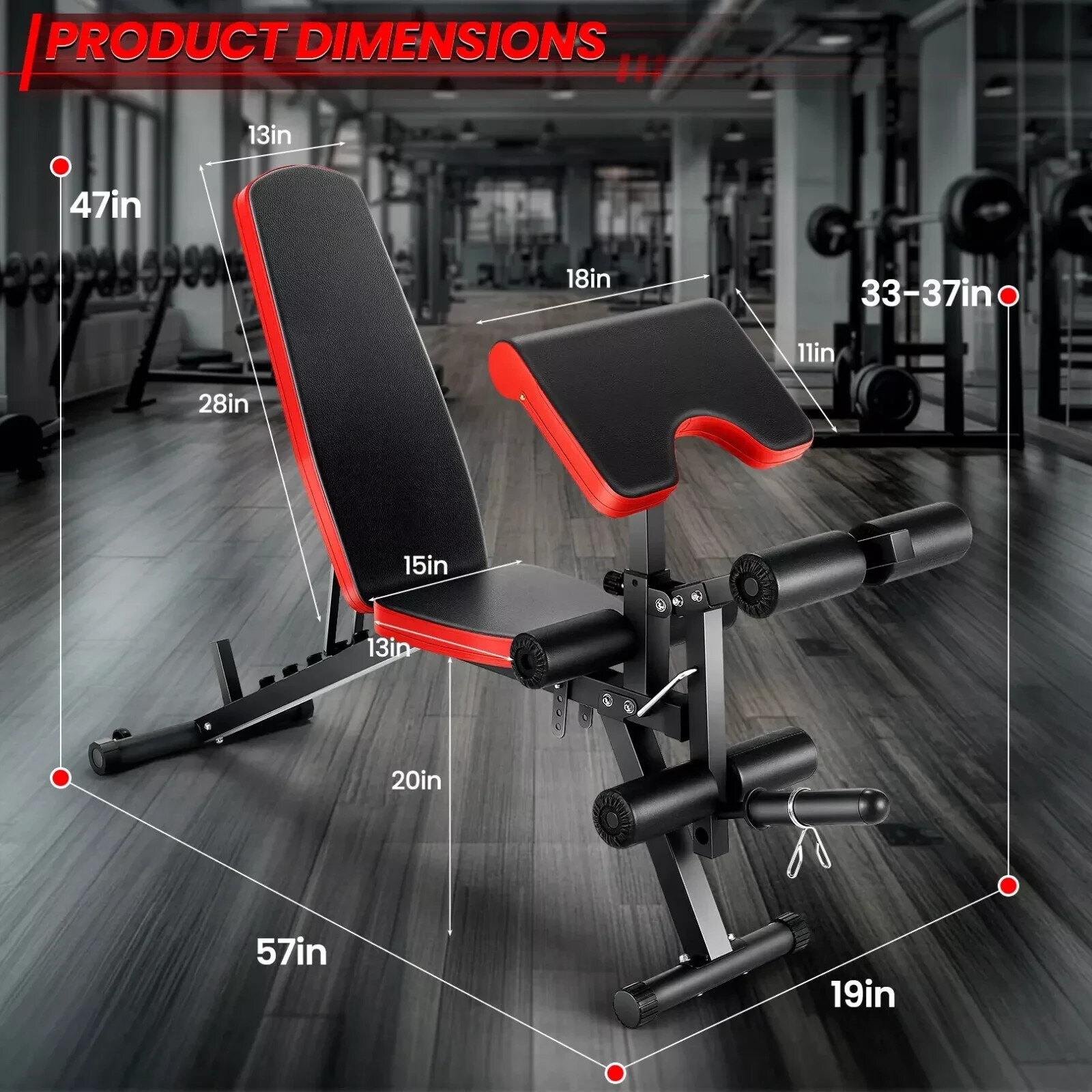 Adjustable Weight Bench+Leg Extension, Flat/Incline/Decline Sit-Up Workout Bench