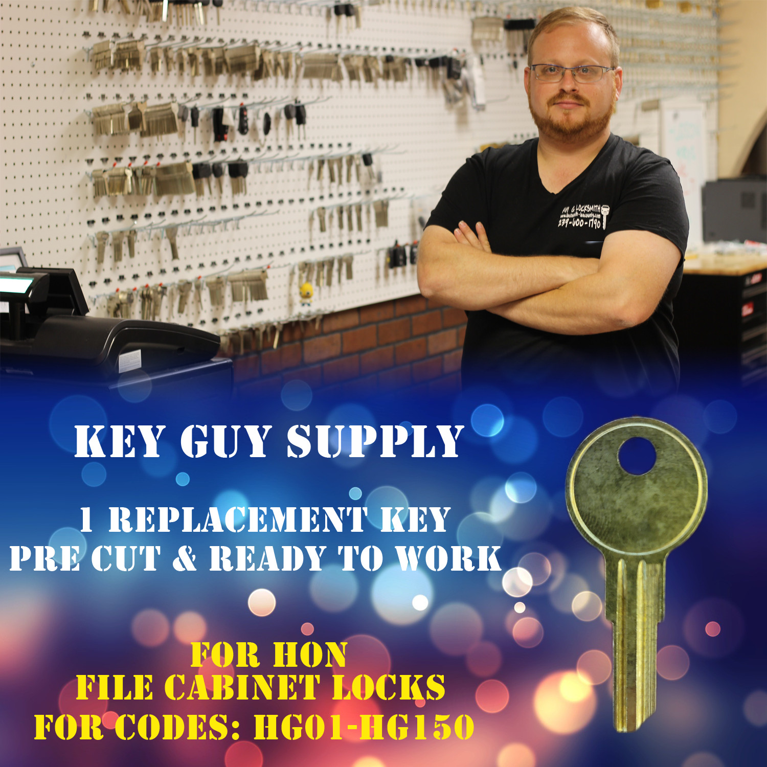 HG01-HG150. Replacement key for HON file cabinet locks. Pre cut to your code.