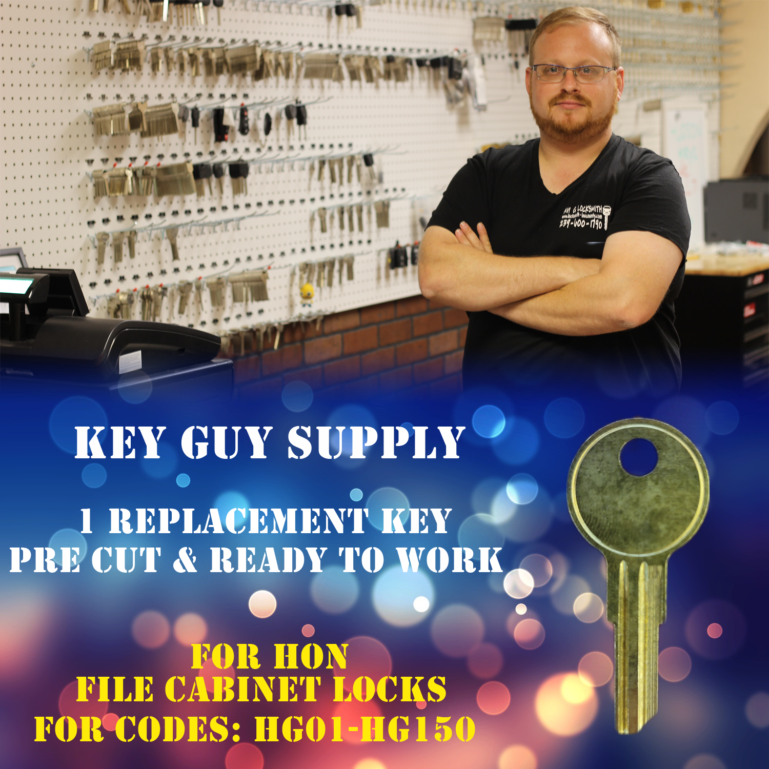HG01-HG150. Replacement key for HON file cabinet locks. Pre cut to your code.