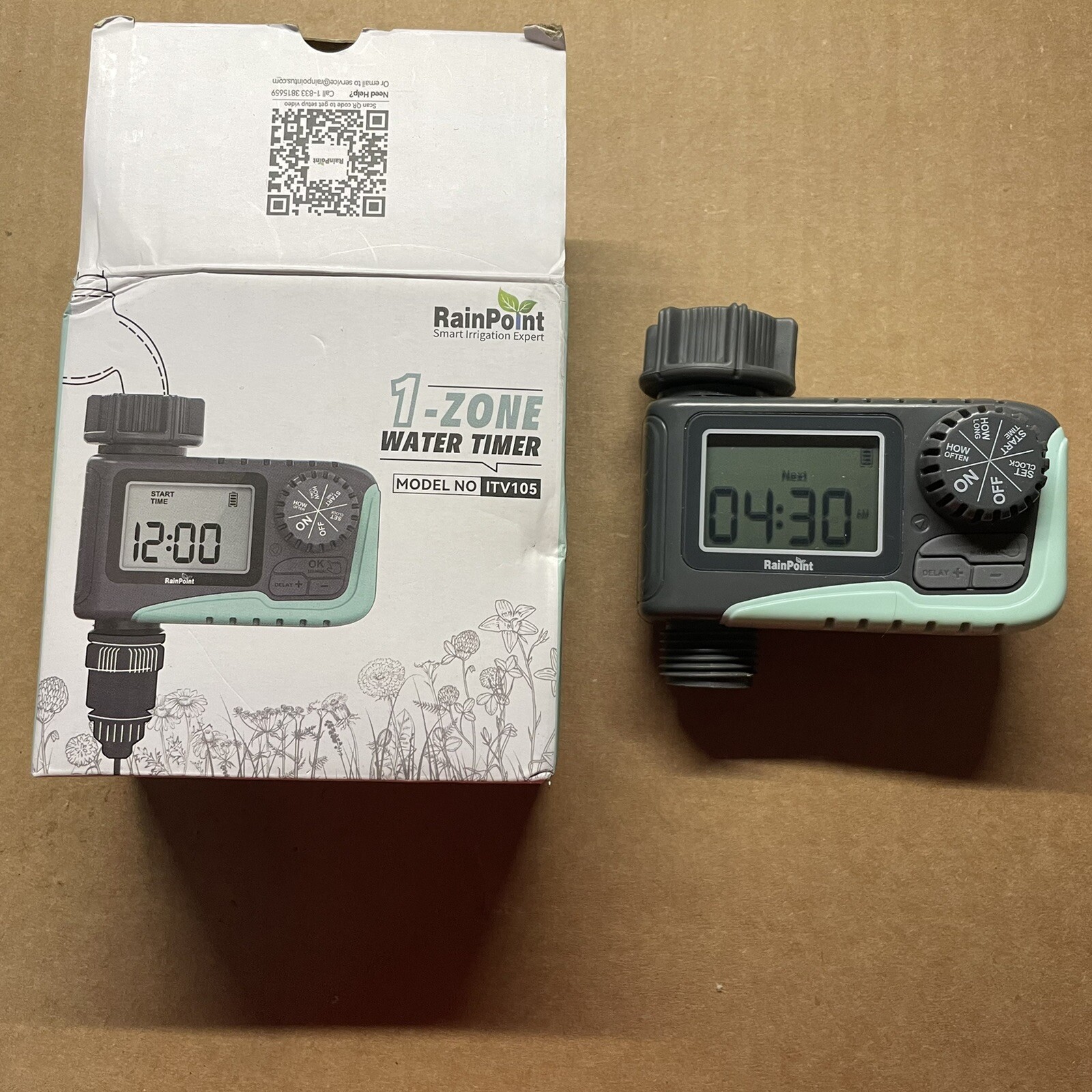 Rainpoint 1-Zone Water Timer ITV105 Water/Rustproof Rain Delay Watering