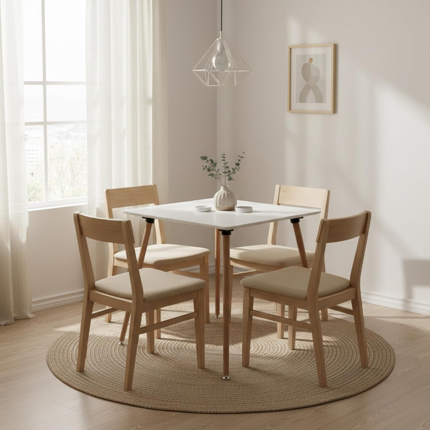 Square Dining Table 31.5 Inch for 2-4 People, Modern Functional White Table with