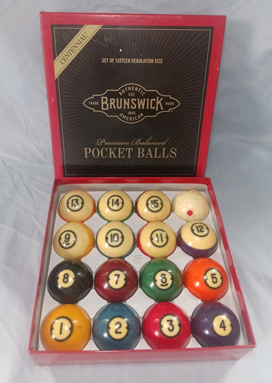 Brunswick 99’ Centennial Precision Balanced Set of 16 Regulation Size Pool Balls