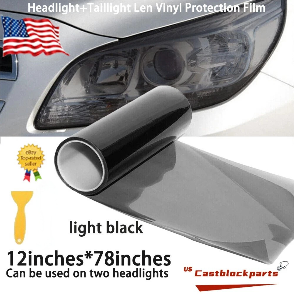 12"x78" Light Black Gloss Tint Film Lens Vinyl Wrap Fit For Headlight+taillights
