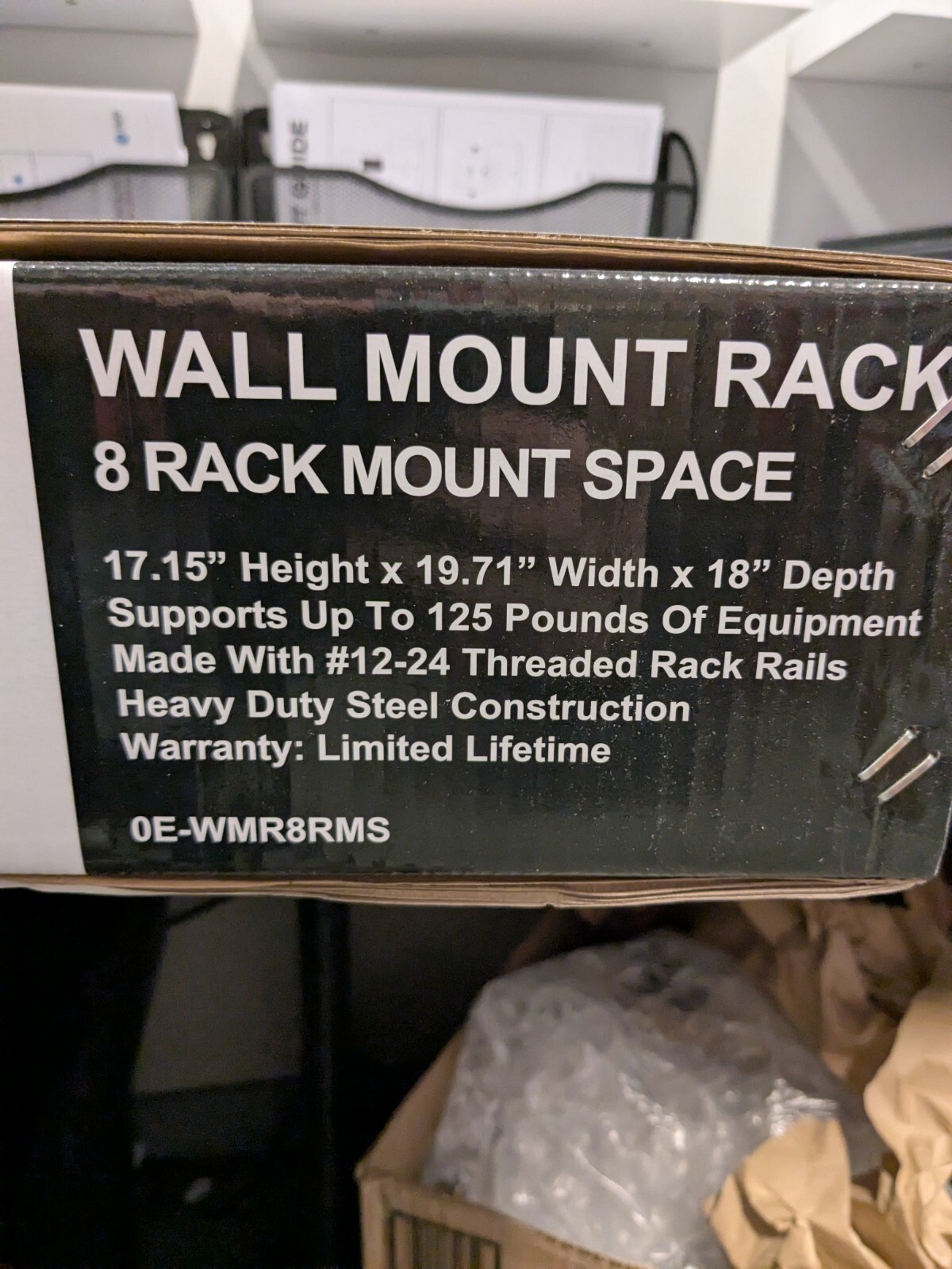W Box Wall Mount Rack 8U RMS Hinged Bracket Steel 17.15"x 19.71"x 18" 0E-WMR8RM
