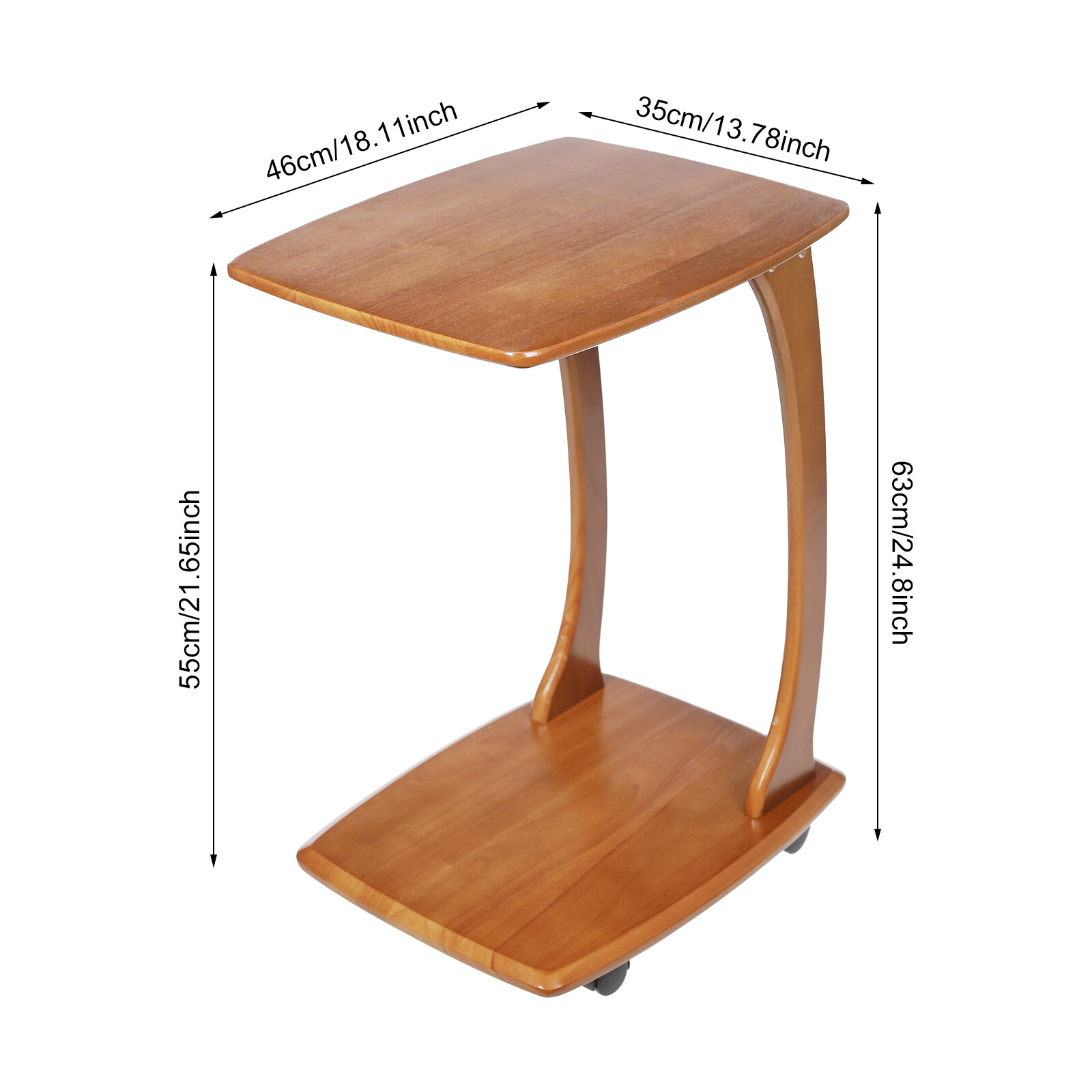 C-Shaped Side Table Floor Standing Solid Wood End Table With Wheels 24.8 inches