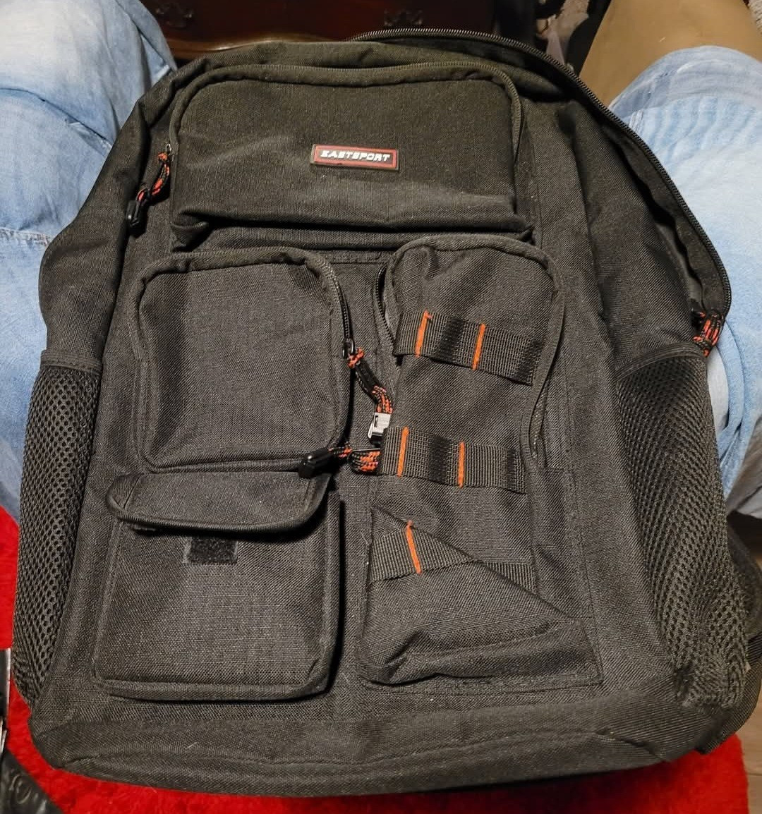 Eastport Black Nylon Backpack for 15" Laptop, Padded, Multiple Compartments