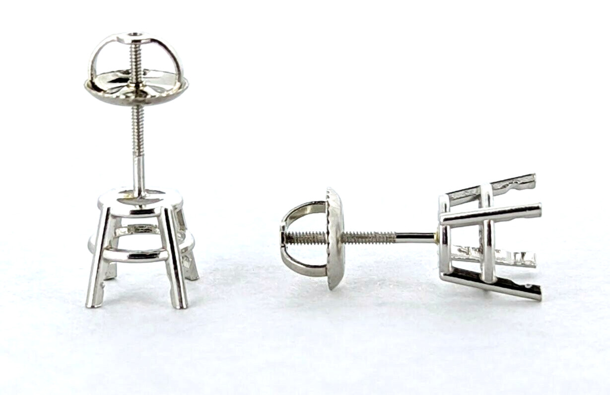 8mm 14K Gold Pre-Notched Stud Earring Settings Screw Backs Pair