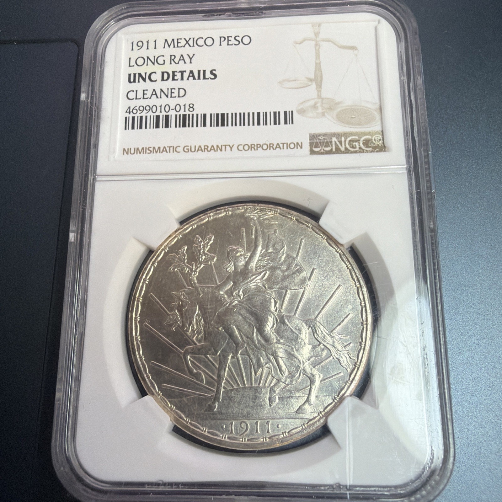 1911 Long Rays Peso Mexico Silver Gem BU Stunning Details Rare NGC UNC