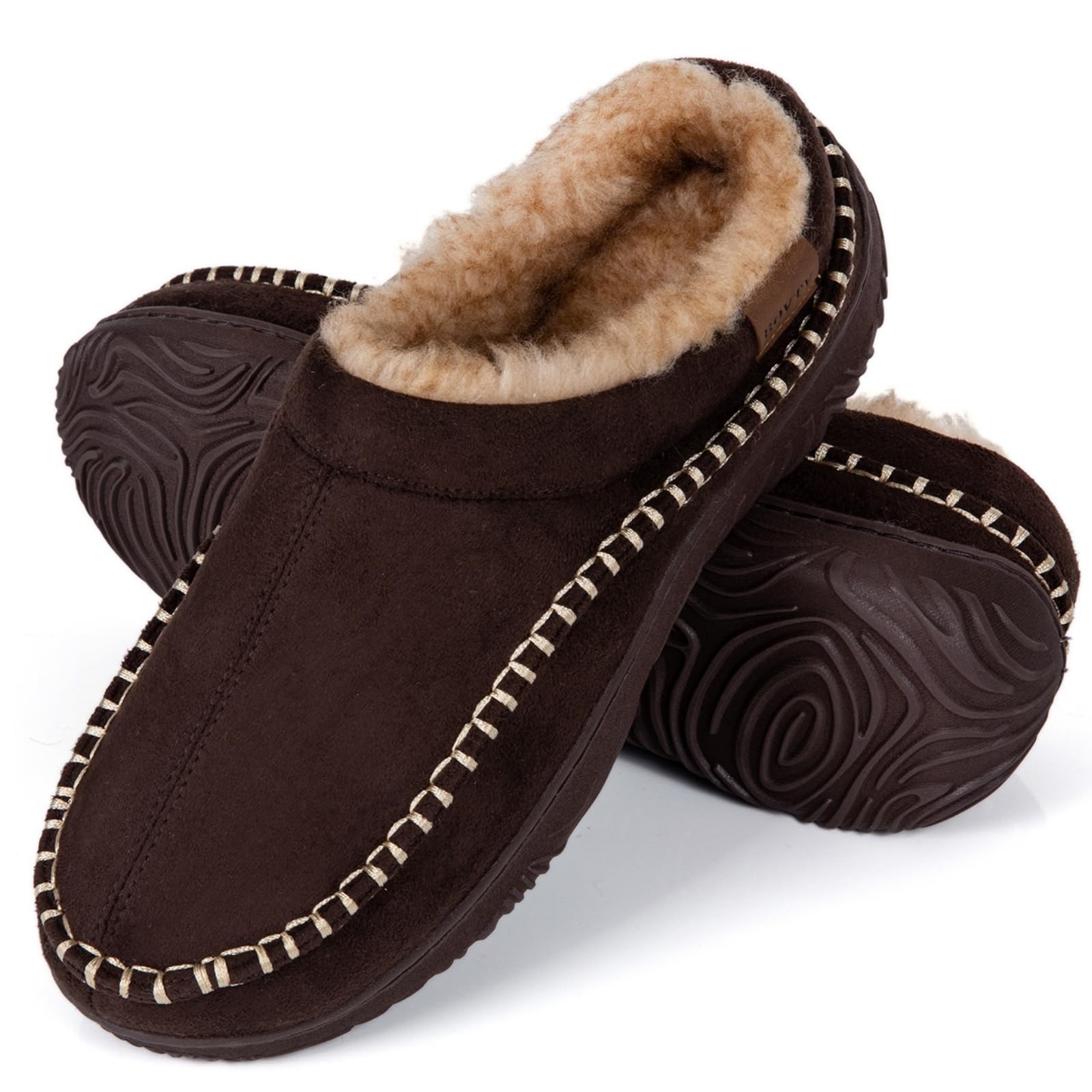 BOVTY Men's Moccasin House Slippers - Memory Foam Indoor Outdoor 10, Coffee