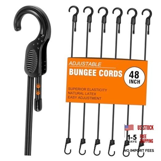 Adjustable Bungee Cords with Hooks 6 PCS Elastic Bungee Straps Easily 48 Inch