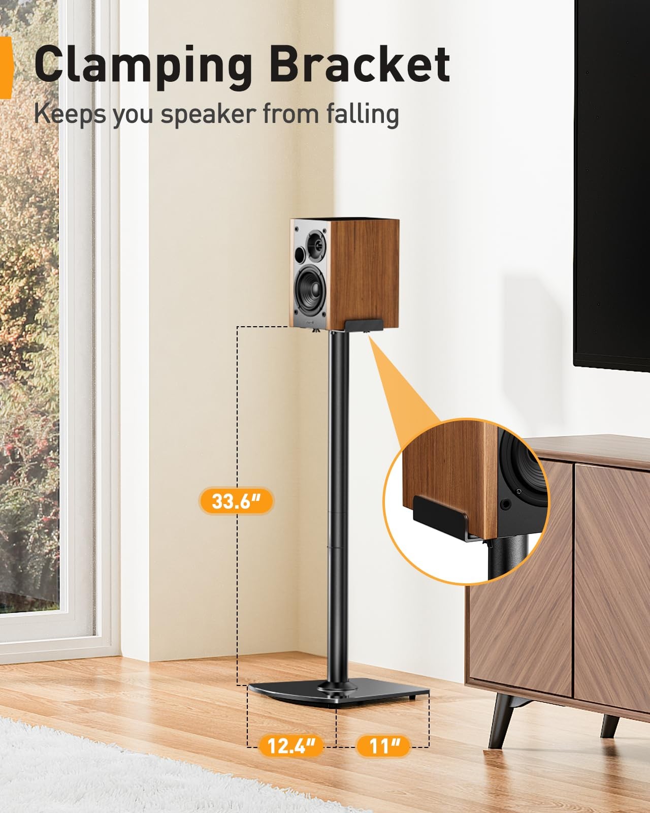 Perlegear Universal Speaker Stands Pair with Cable Management, 33.6 inch Spea...