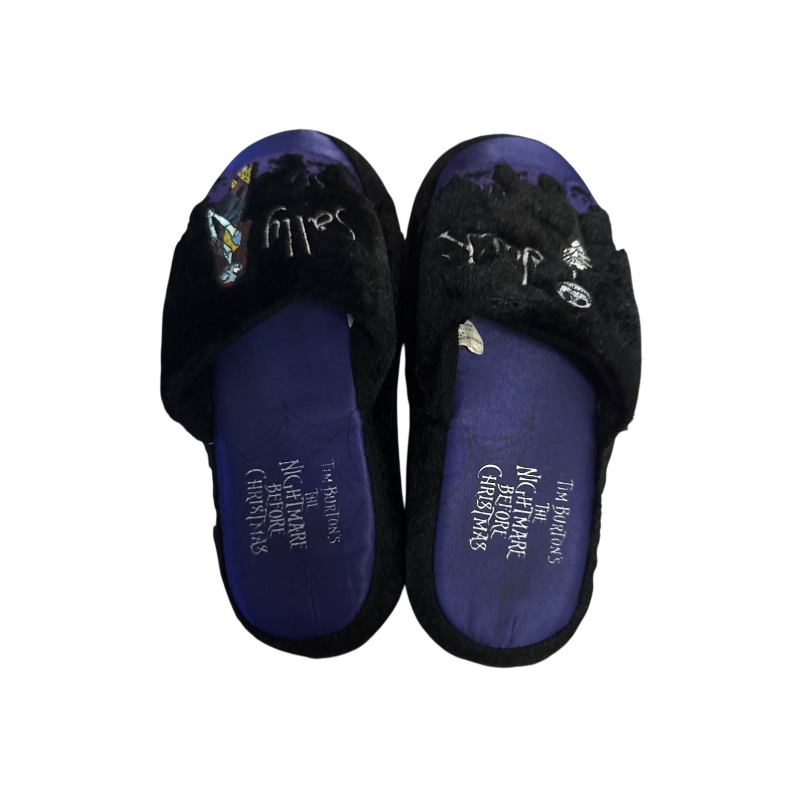 Women XL 11 12 Tim Burton's Nightmare Before Christmas Jack Sally Slippers Black