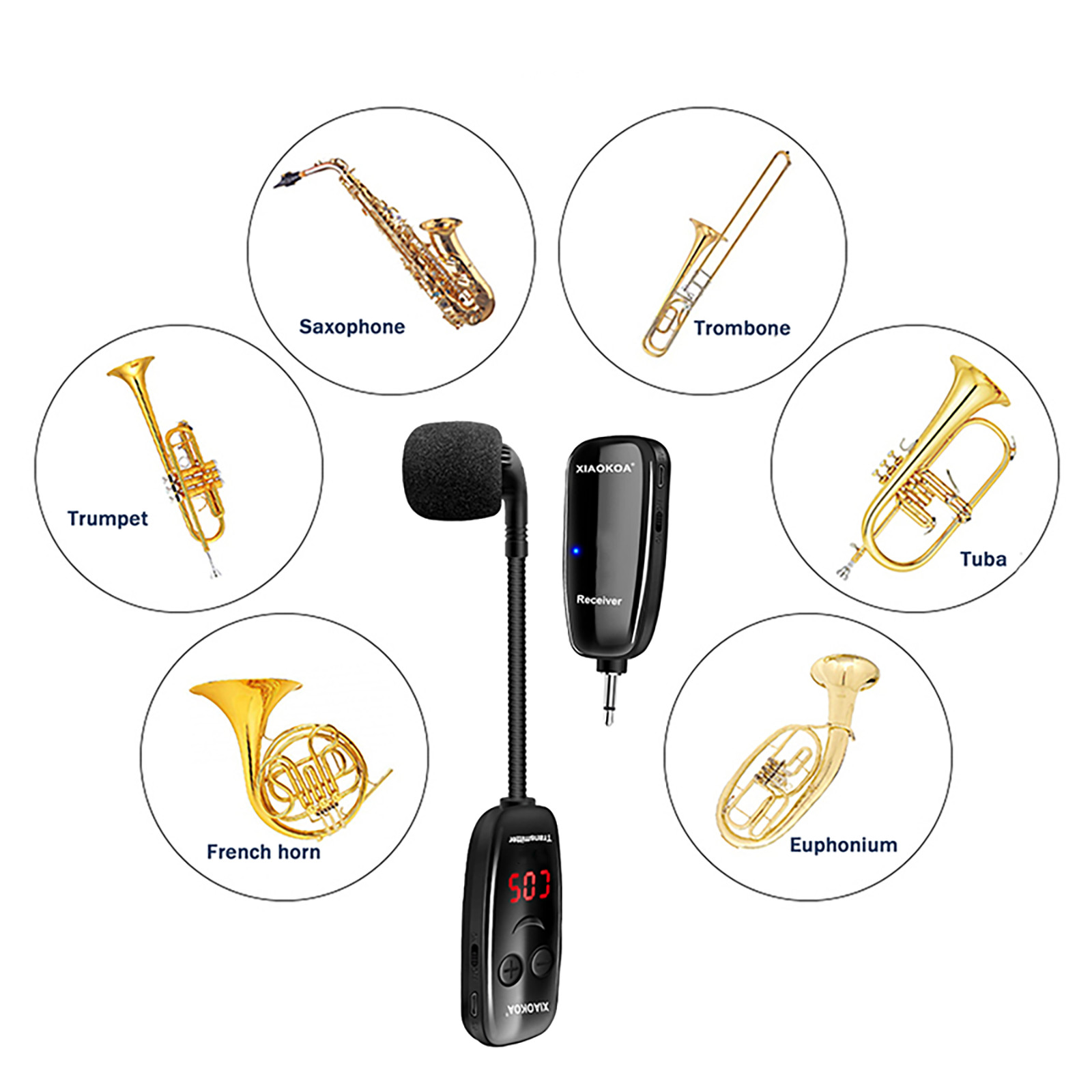 UHF Wireless Microphone For Trumpet Saxophone Instrument 50M Range Wireless m