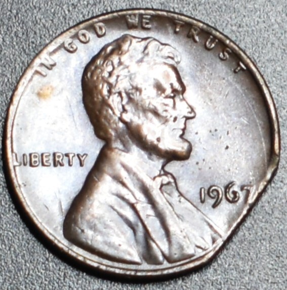 1967 LINCOLN CENT WITH CLIPPED ERROR BN 26