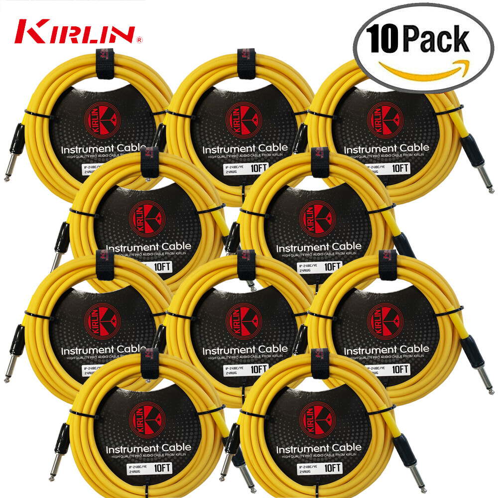 10-PACK Kirlin IP-241-10/YE Yellow 1/4" 24AWG Instrument Guitar Cable with Tie
