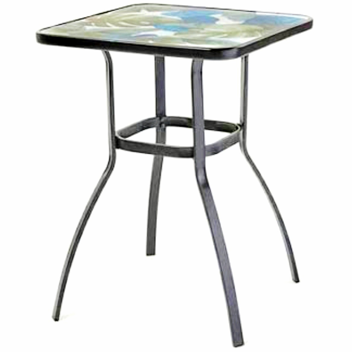 Patio Bistro Table Square High Dining Glass Fern Leaves 27"×36" Steel Legs New