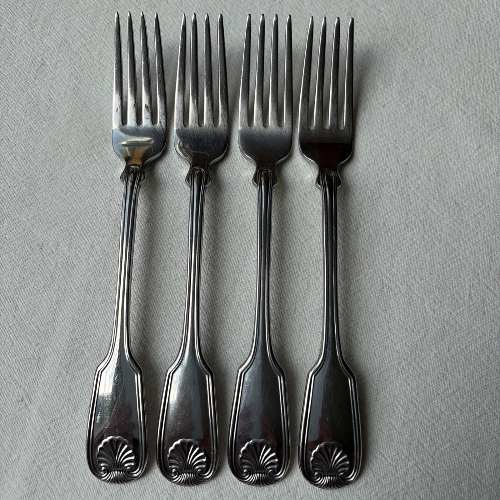 Reed & Barton Colonial Shell 1961 Dinner Forks Lot Of 4 Stainless Steel 7 3/8"