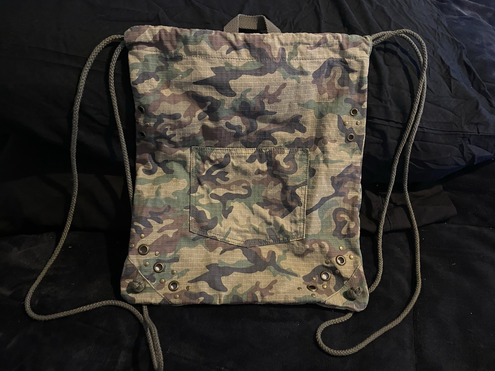 Camouflage Drawstring Backpack Bag with Rope Straps, Militaria Theme