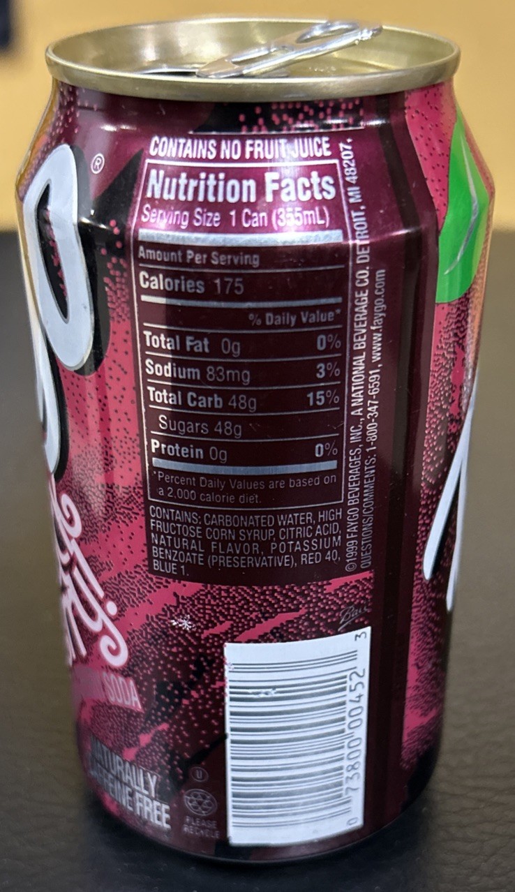 Vintage FAYGO BLACK CHERRY 12oz. Empty Aluminum Pull Tab Soda Can