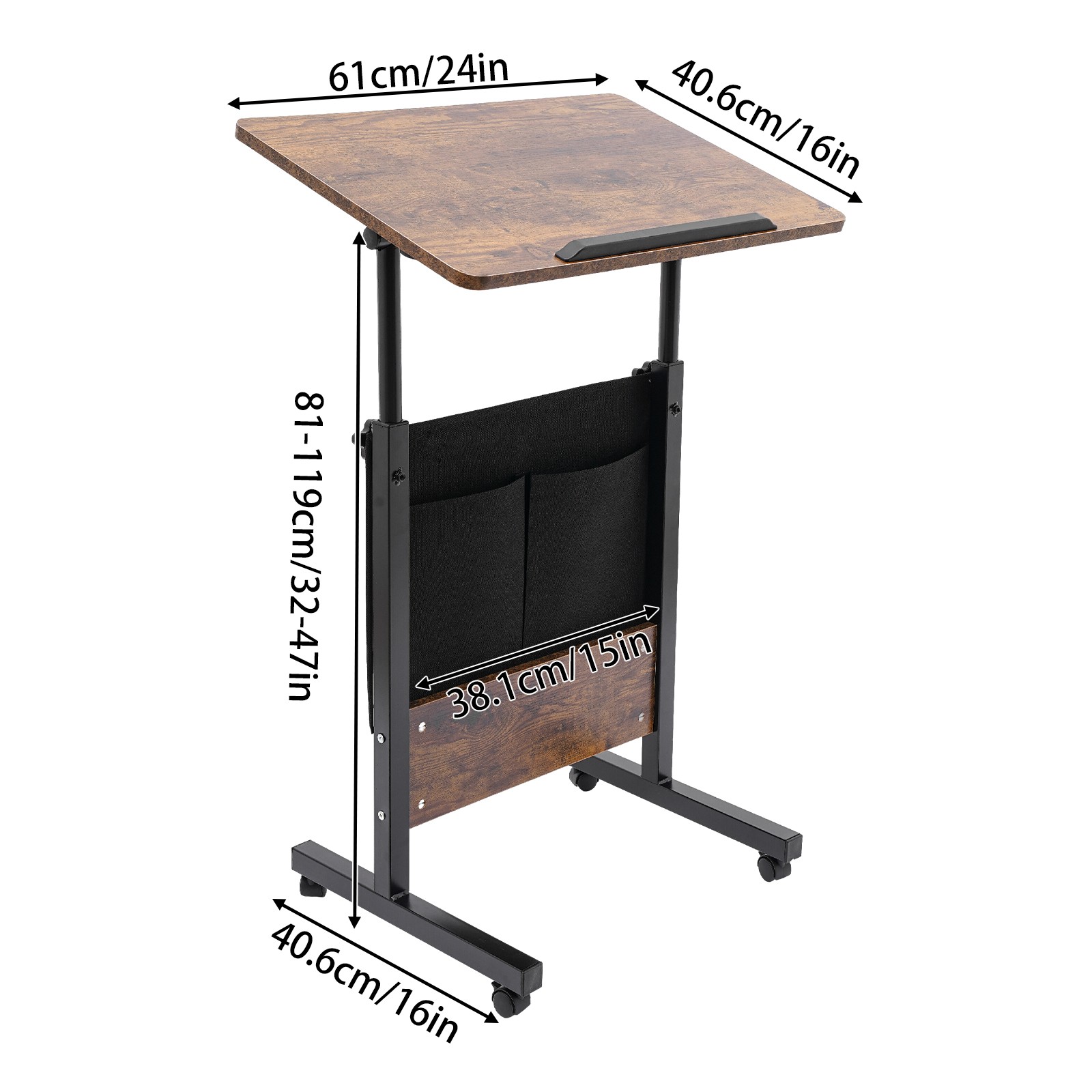 Rolling Adjustable Laptop Desk 32-47in Mobile Standing Table w/ Storage