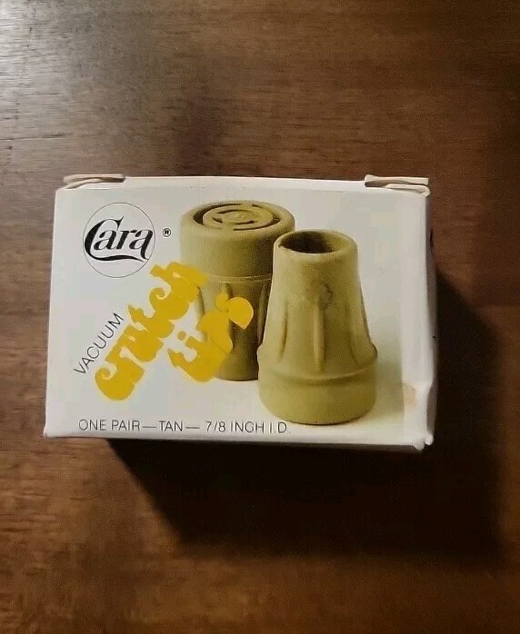 Cara 1 Pair  of Tan  7/8" I.D. Vacuum Crutch Rubberized Tips #41 New Open Box
