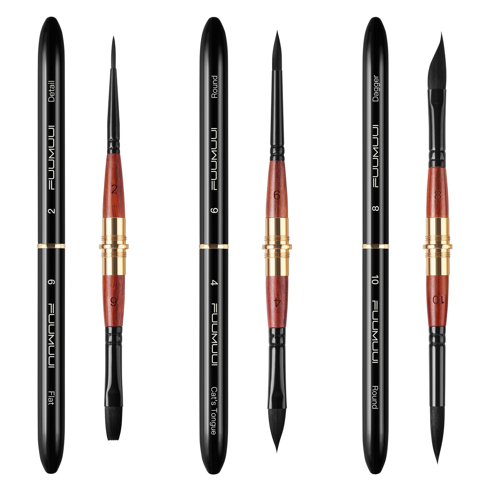 Dual Tip Travel Watercolor Brushes, 3pcs Synthetic Squirrel Hair Set of 6 Ver...