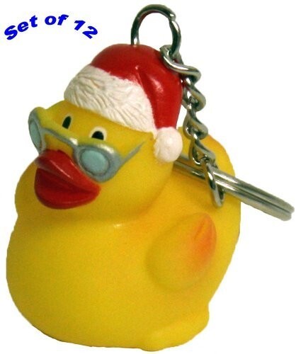 Santa Keychain Rubber Duck Gift Pack of 12, Christmas Duck - Waddlers Brand