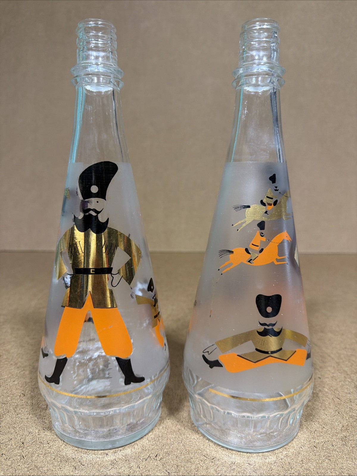 Vodka Russia Dancers Decanter Bottles SET OF 2 - VINTAGE 1960'S -PREOWNED