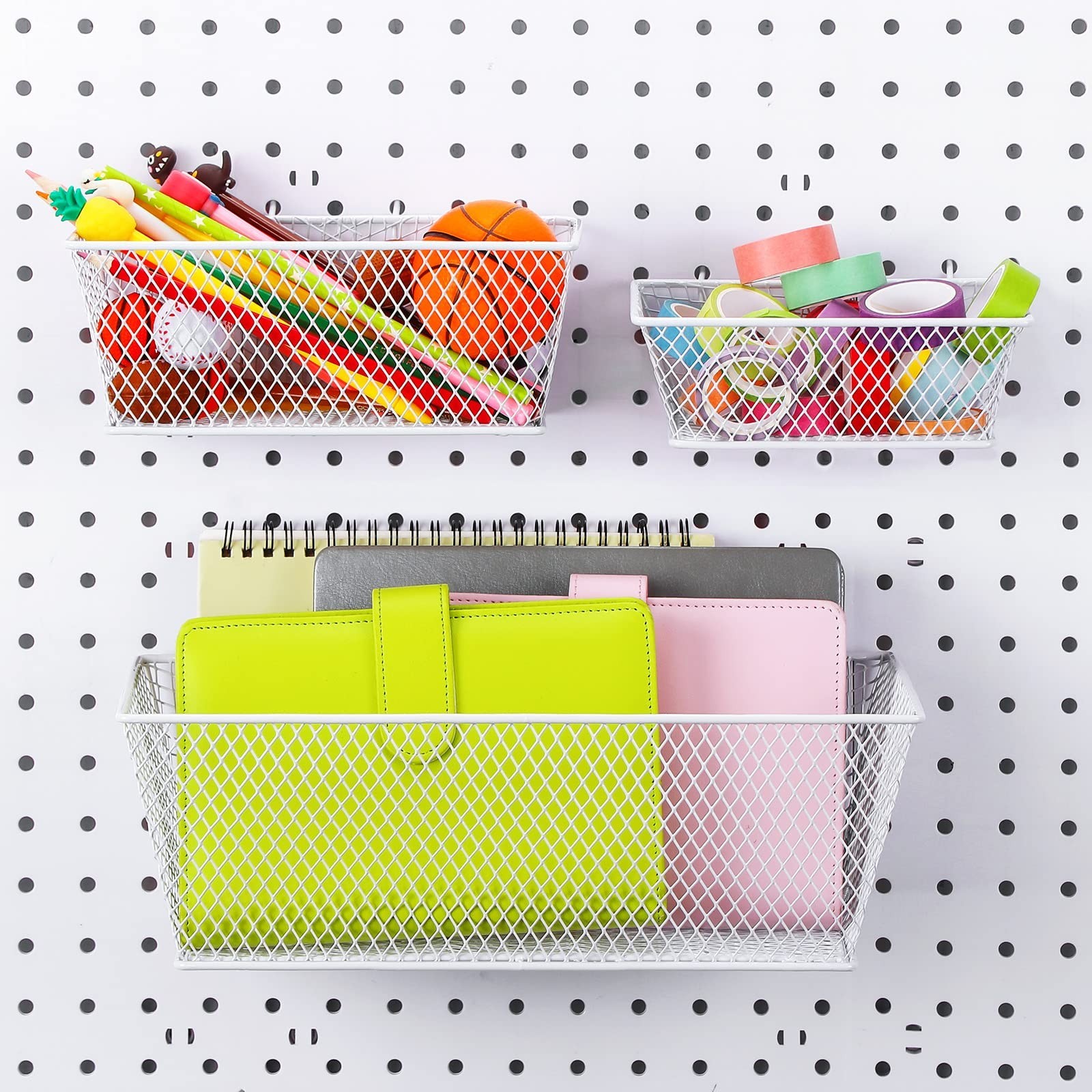 Photect Pegboard Wire Baskets Accessories Hanging Wall Organizer 3 Sizes Pegb...