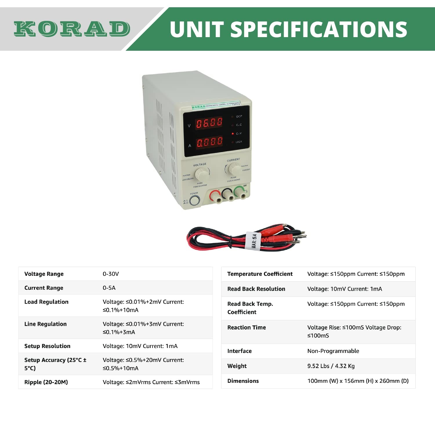 KORAD KD3005D - Precision Variable Adjustable 30V, 5A DC Linear Power Supply...
