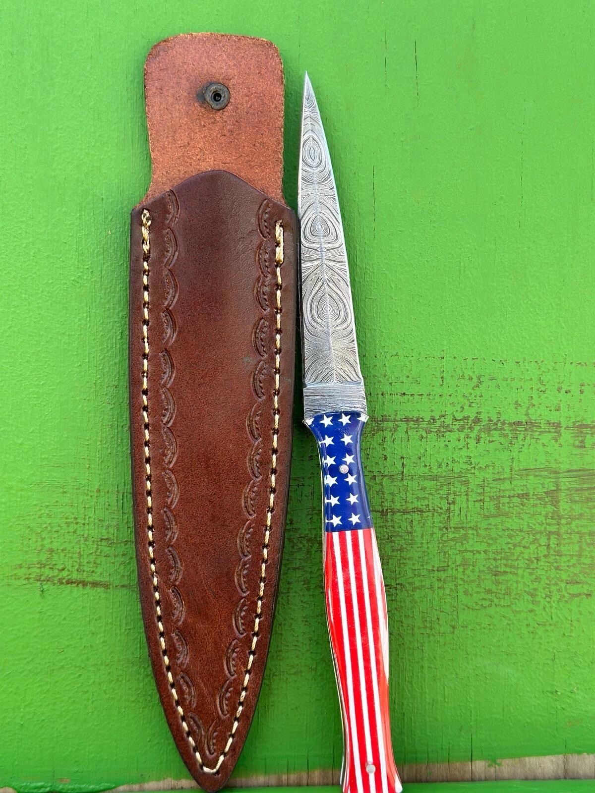 Damascus dagger Knife fixed blade boot knife Ideal DOUBLE-EDGE Full Tang