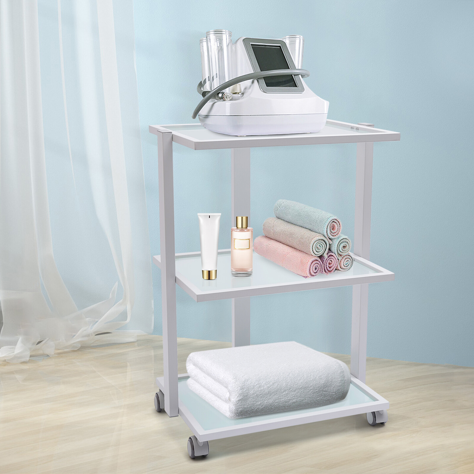 3 Tier Tempered Glass Esthetician Beauty Trolley Cart Salon Storage Glass Tray