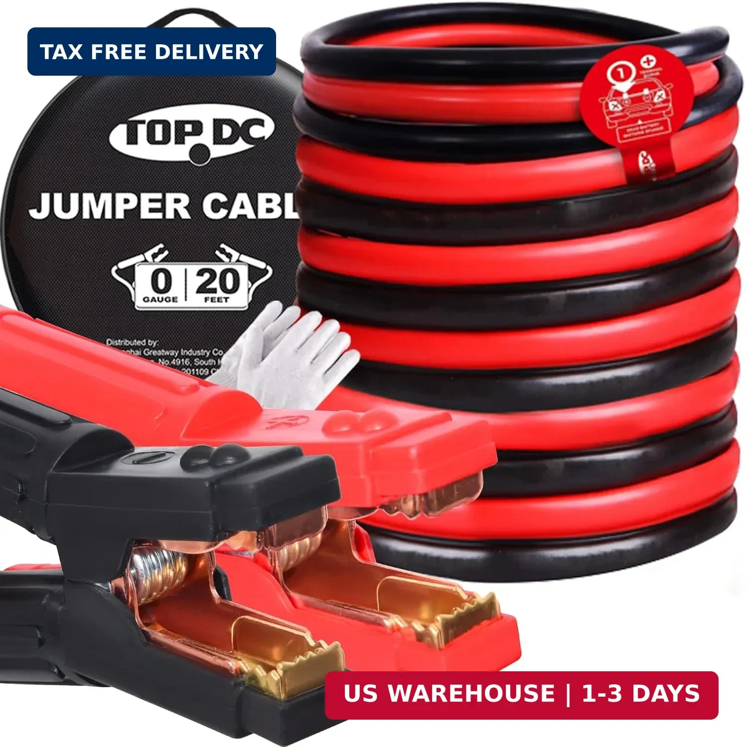 TOPDC Jumper Cables Heavy Duty 0 Gauge 20 Feet 1000Amp Booster Cables for Car Ba