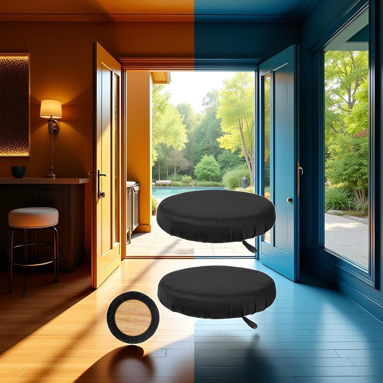 2 Pcs Bar Stool Covers, Soft Round High Elastic Bar Stool Cushion, Machine Wa...