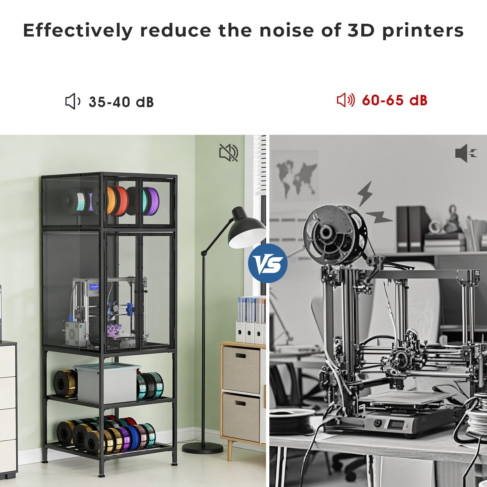 3D Printer Cabinet, Dual-Layer Filament Rack, T-Bar, Noise-Reducing