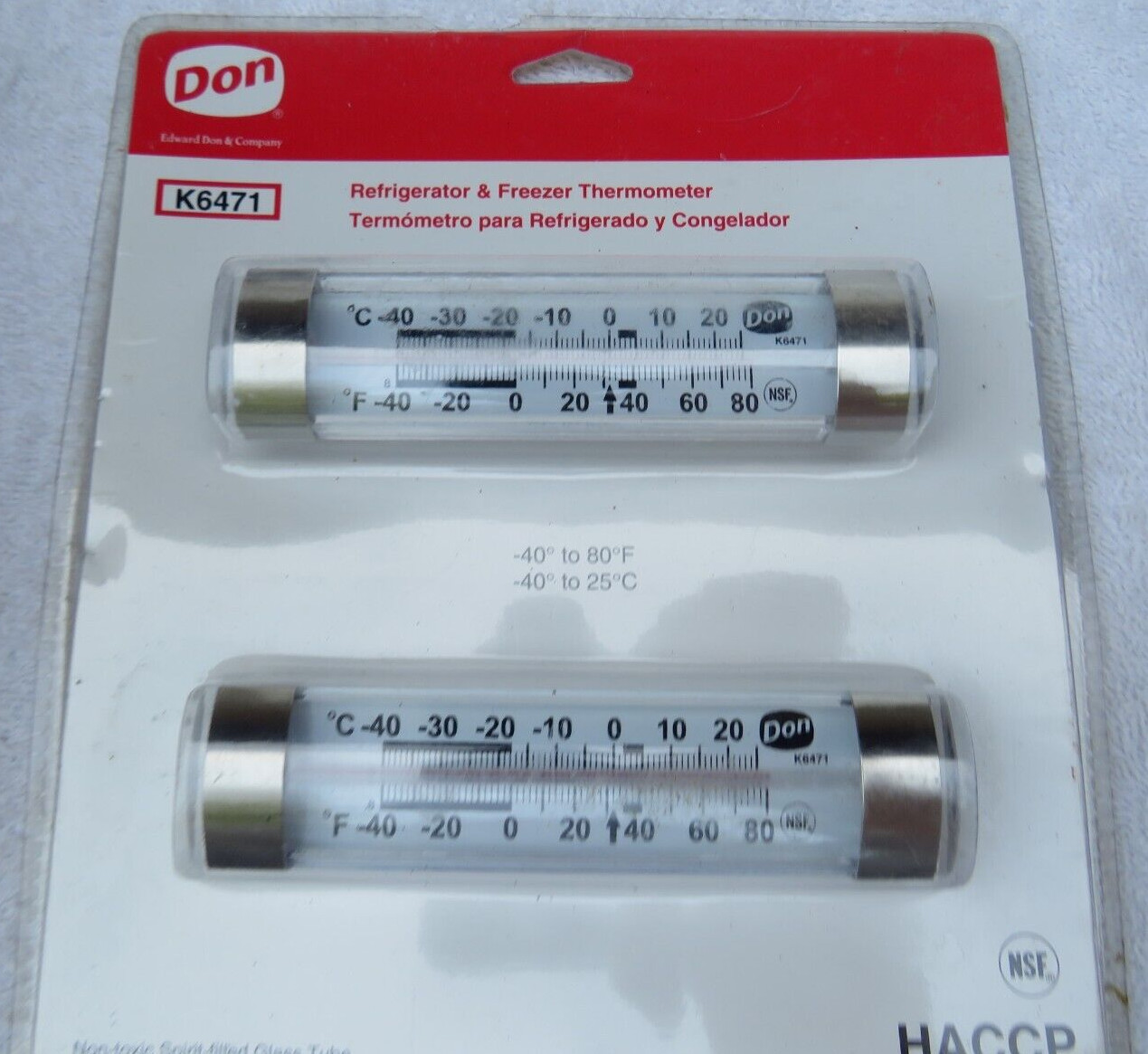 Refrigerator & Freezer Horizontal Glass Tube Thermometer Don & Co (2-Pack) K6471