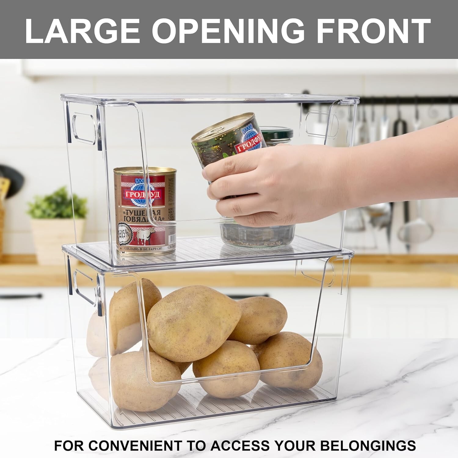 4 Pack Large Stackable Storage Bins Plastic Container Organizer Pantry Storage