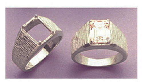 10x8-11x9mm Emerald Textured Sterling Silver Pre-Notched Ring Setting Size 10