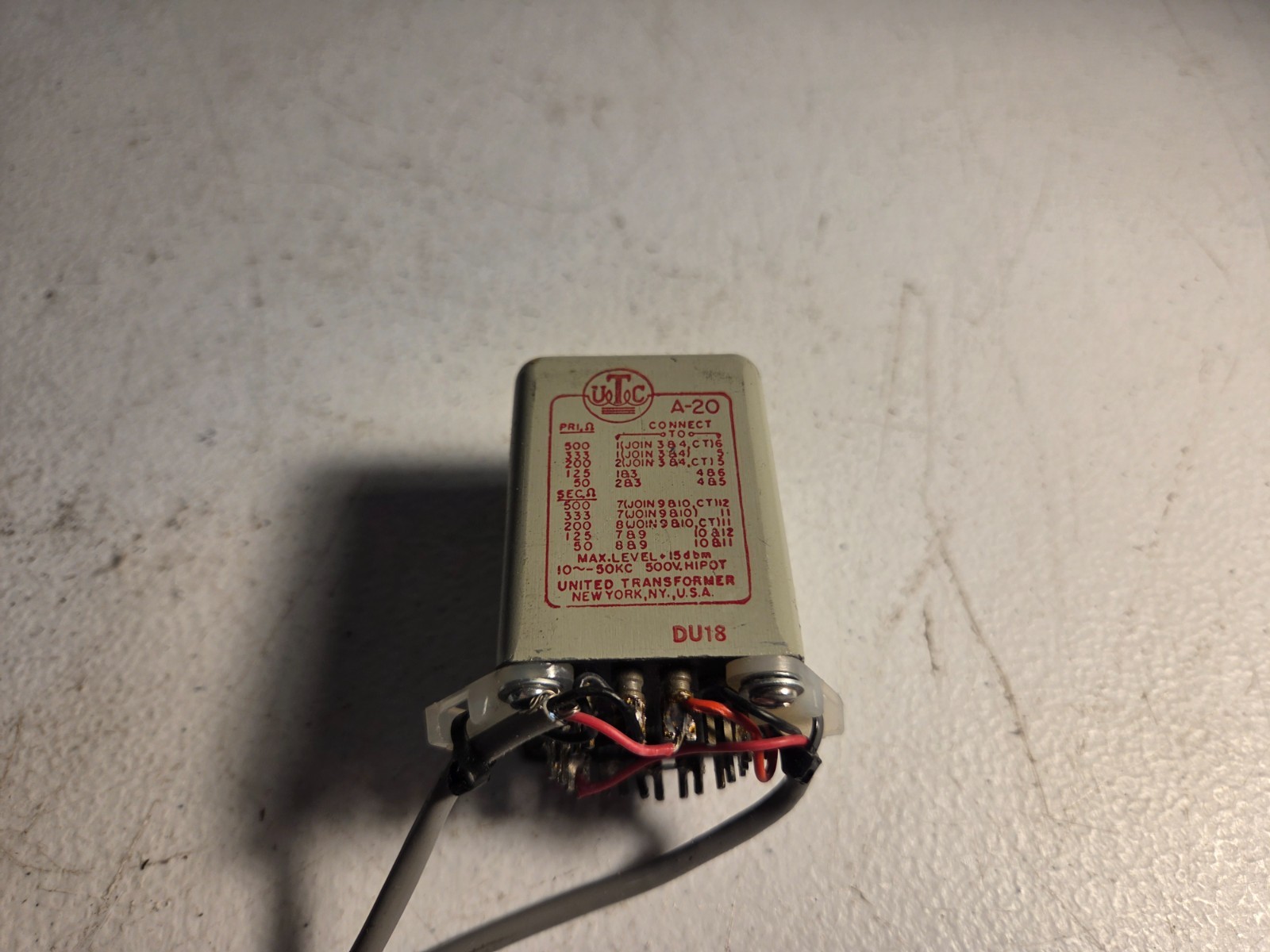 UTC A-20 Audio Line Matching Transformer 10Hz-50kHz Vintage Tested Working